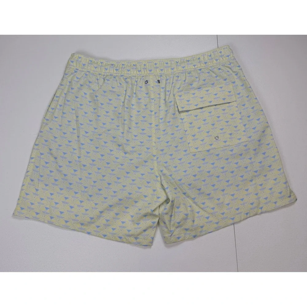 New Robert Graham Mens Martini Tower Swim Trunks Yellow Blue Martini Glass XL
